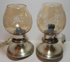 Antica Coppia Lampade Argento 800 Cristallo Inciso Abat Jour