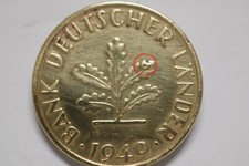 DIFETTO DI CONIO GERMANIA RARA MONETA 10 PFENNIG 1949 ZECCA G.