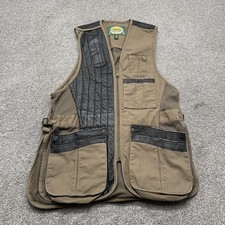 Cabela's Skeet Trap Gilet da Tiro Uomo Medium Khaki Maglia Pelle Gioco Marsupio