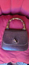 borsa borsetta da donna vintage anni 70 marrone in pelle manico bamboo