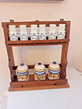 ✅? Vecchia Mensola In Legno Porta Spezie Con Lotto Barattoli Ceramica Varie 