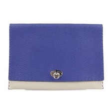 Borsa pochette Fendi Selleria Alda 326 blu pelle bianca unisex autentica