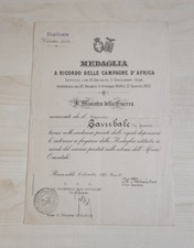 Regio Esercito Campagna d'Africa Diploma Medaglia commemorativa  Anno 1929