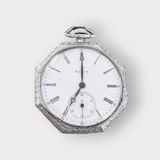 Reloj de bolsillo Elgin Fancy grado 303 (1918) 12s relleno de oro vintage Bre...
