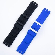 Cinturino orologio gomma silicone 24x22mm per Swatch IRONY SCUBA 200 blu bianco