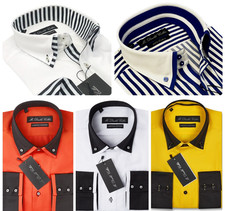 Lusso Uomo Casual Doppio Colletto Smart Fit Camicia Formale Design Italiano M -