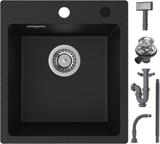 Lavello Da Cucina in Granito Nero, 40 X 45 Cm, Rettangolare, Moderno Lavello Da 