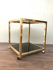 Carrello Anni 70 In Acciaio Ottone E Piano In Vetro Mobile Vintage Con Ruote