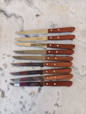 VINTAGE LOTTO STOCK 9 COLTELLI TRAMONTINA  INOX STAINLESS MANICO IN LEGNO