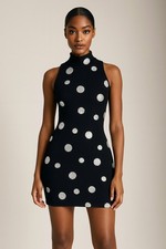 Abito tubino nero a pois argentati – Ferrone Roma – Taglia S