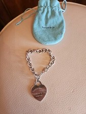 Bracciale Tiffany & Co Argento 925 XL Cuore Grande 'Please Return To' Tag Originale.