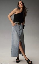 Maxi gonna Anthropologie Pilcro Madi denim spacco anteriore sfilacciato Positano lavaggio 4 nuova con etichetta