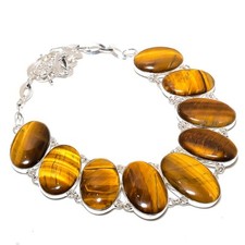 Collana con pietre preziose forma ovale occhio di tigre catena regolabile gio...