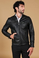 Giacca in Pelle Uomo Made in Italy Nera Vera Pelle Giubbotto Giubbino Moto 
