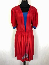 VINTAGE '40 WWII Abito Vestito Donna Antico Rosso Rayon Woman Dress Sz.M - 44