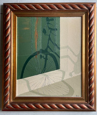 GRANDE QUADRO DIPINTO OLIO Alvaro Cattaneo MATERICO SPATOLA OMBRA BICICLETTA 900
