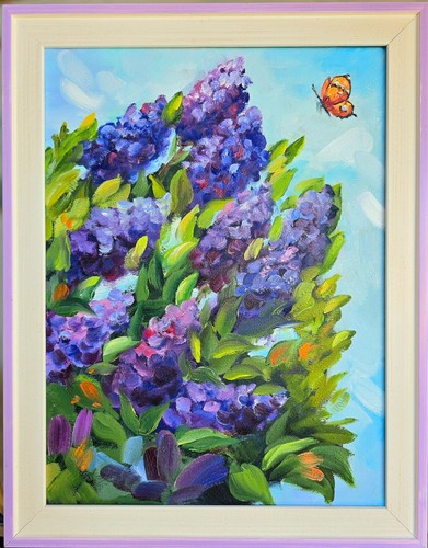 Quadro olio fiori lilla 36x46
