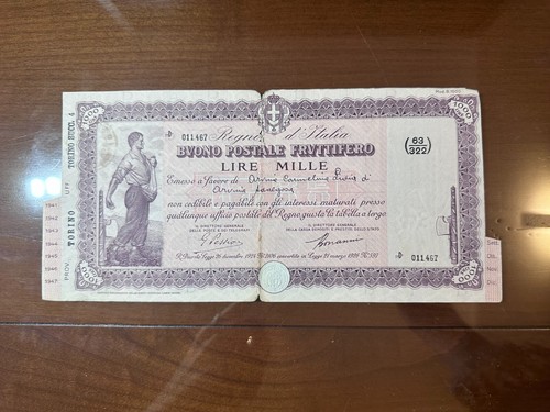 Buono postale fruttifero - fruttifero, lire