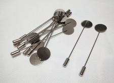 5pz spilloni base per spille in acciaio inox 77x15mm colore argento scuro bijoux