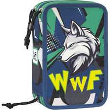 ASTUCCIO 3 ZIP triplo scomparto WWF accessoriato LUPO materiale per la scuola BO