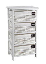 CASSETTIERA LEGNO SLIM SALVASPAZIO 4 CASSETTI VIMINI RIVESTITI BIANCA 73*40*29cm