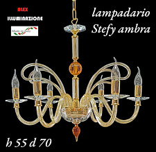 LAMPADARIO CRISTALLO 5 LUCI STEFY AMBRA CON PASTORALE  SOSPENSIONE ARTIGIANALE