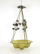 LAMPADARIO ART NOUVEAU IN VETRO E FERRO BATTUTO STILE FLOREALE ANTICO LN26