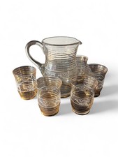 Elegante Set Brocca + 5 bicchieri filo oro anni '60