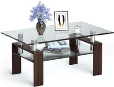 Tavolino da salotto rettangolare a 2 livelli con piano in vetro temperato, mobil