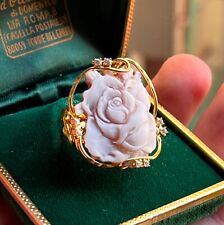 ANELLO CAMMEO CONCHIGLIA rosa, fiore amore elegante regalo per lei 7,5 ITALIA ART DECO