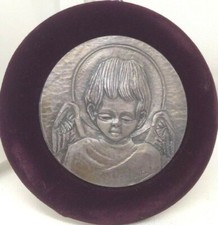 QUADRETTO ANGELO OTTAVIANI VINTAGE ANNI 70 IN ARGENTO 925 E VELLUTO AMARANTO