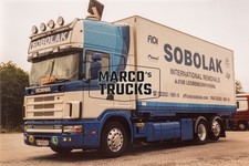 Truck photo Scania 124L 420 Box semitrailer Austria blue SOBOLAK INTERNATI #a9aq