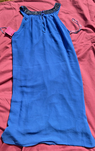 Abito chiffon blu royal scollo