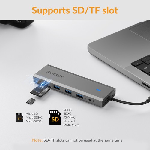 1 hub usb c - 6/8/10,
