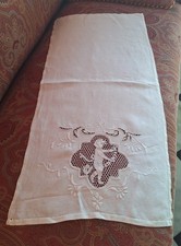 Antica Tendine Tenda Tende Lino Ricamo Mano Inserto Tombolo Singola Cm42x87.