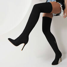 Stivali donna sexy elasticizzati alti alla coscia tacco alto a punta sopra il ginocchio