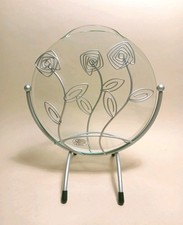 VASO VETRO Tondo  PIATTO Vintage METALLO Fiori DECORATIVO