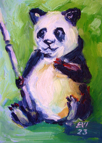 Panda dipinto olio - , originale