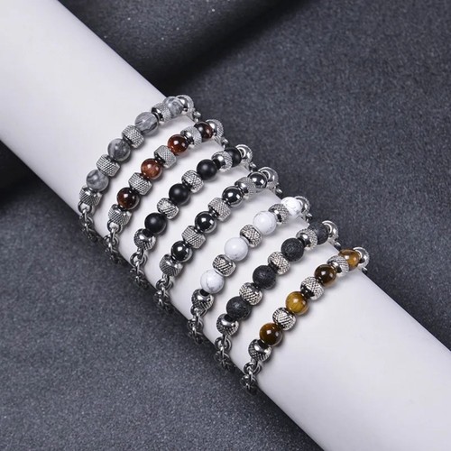 Bracciale acciaio pietra - bracciale,
