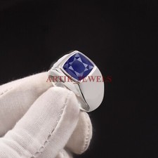 Riscaldato Zaffiro Blu Gemma Con 925 Anello Argento Sterling per Uomo #4889