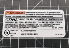 Etichetta emissioni motosega Stihl MS 460 etichetta Stihl # 1128 967 3504, # 11289673504