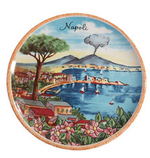 Piatto con Veduta Napoli in Ceramica Fatto a Mano Made in Italy