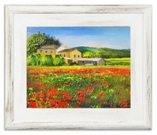 Campo di Papaveri - Dipinto a Olio Dipinti Mano - con Telaio 27x32cm