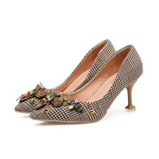 stiletto 7 cm nero beige tacco rocchetto decolte pelle sintetica eleganti 1784