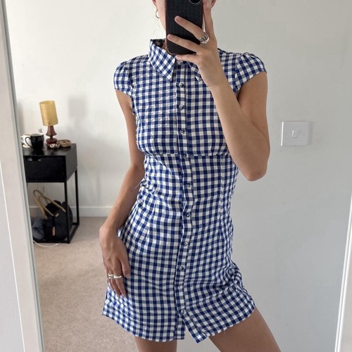 Gingham mini abito - , bianco