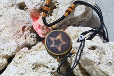 Collana in Vero Cuoio con Vera Agata DZI Stella e Luna (Doppia Faccia)DoubleFace