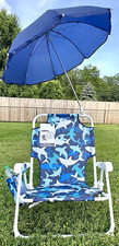 TOMMY BAHAMA Sedia da Spiaggia Età 3-6 Anni Porta Tazza Squalo Ombrellone Blu Pieghevole