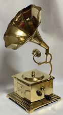 Antico grammofono in ottone decorazione fonografo fatto a mano la sua voce padronale da collezione