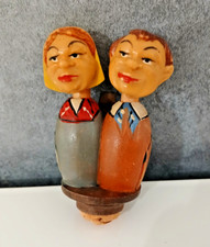Antico Tappo Bottiglia Legno Intagliato Figura Innamorari Animato Vintage Raro