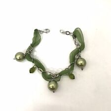 Bracciale da donna in argento 925  perline e swarovski verdi tulle Vintage nuovo
